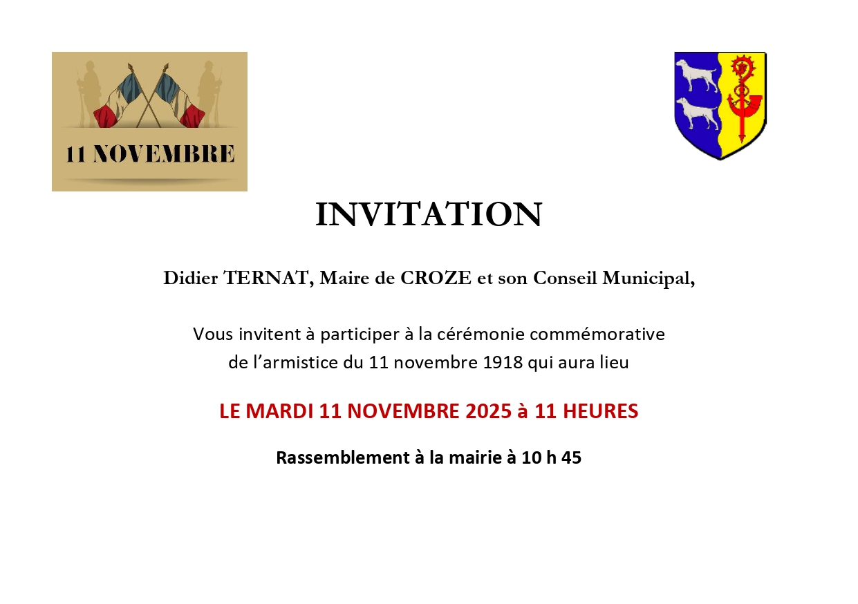 Cérémonie du 11 novembre 2025. Croze, Creuse